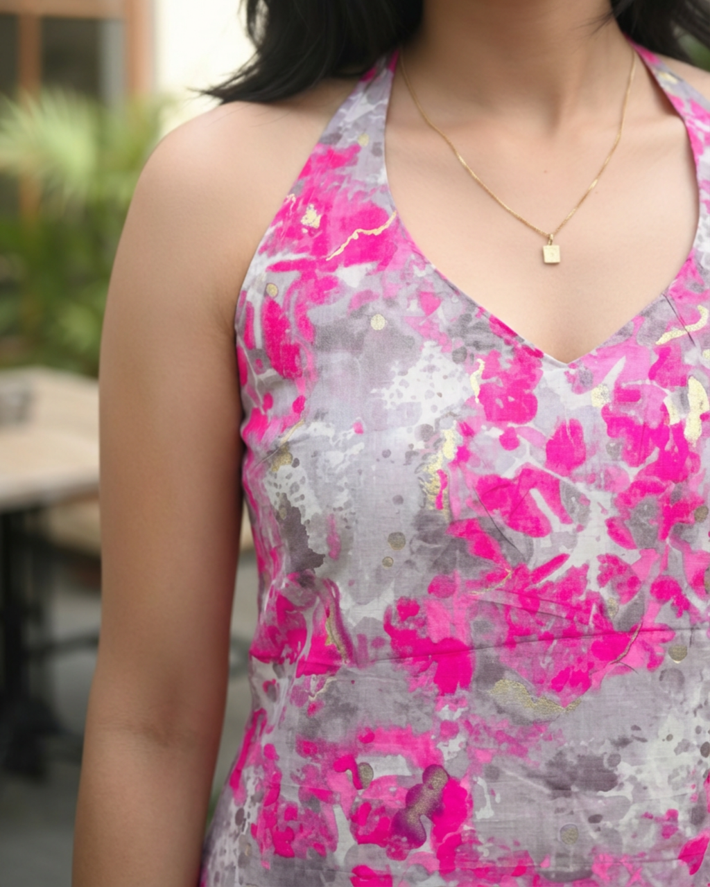 Pink Splash Halter kurti