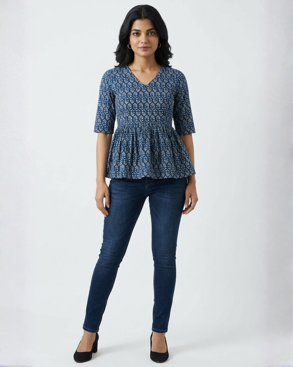 Indigo Flared Peplum Top