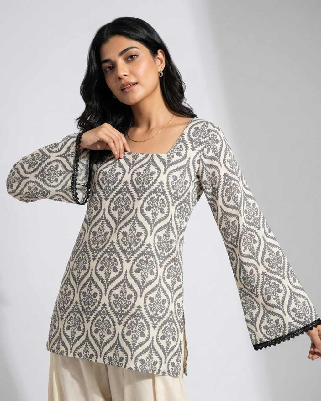 Printed Straight Bell Sleeve Kurti