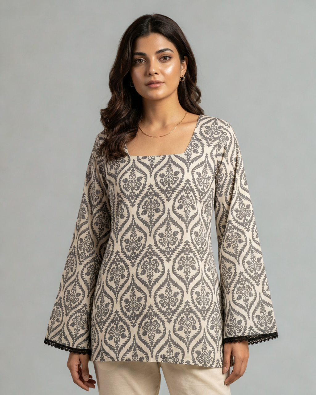 Printed Straight Bell Sleeve Kurti