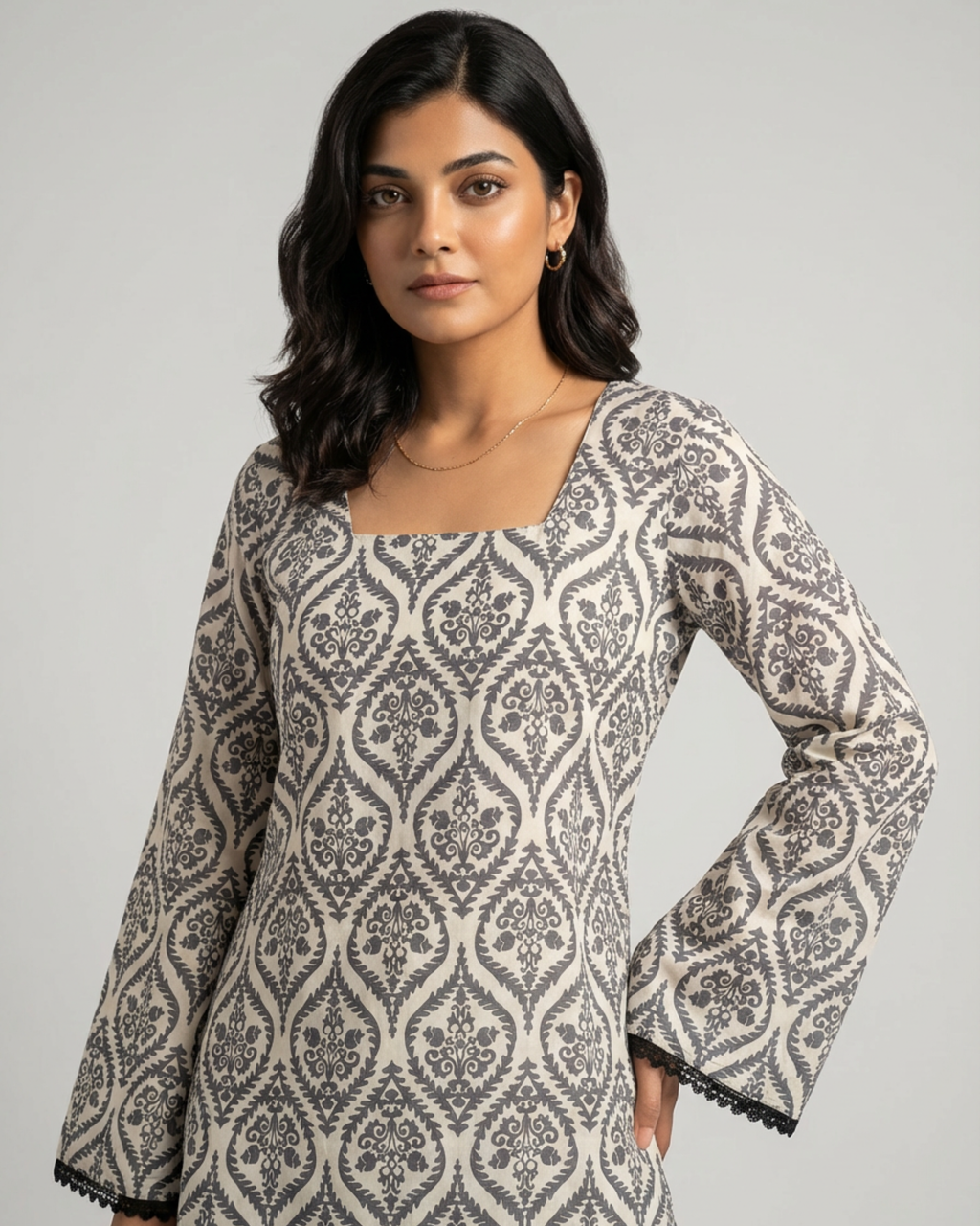 Printed Straight Bell Sleeve Kurti