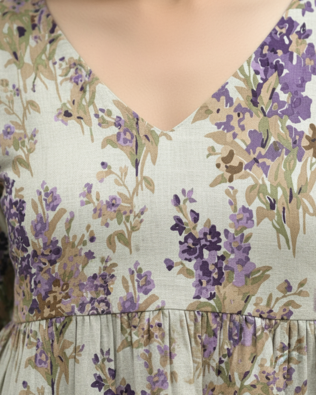 Lavender Floral V-Neck Peplum Kurti