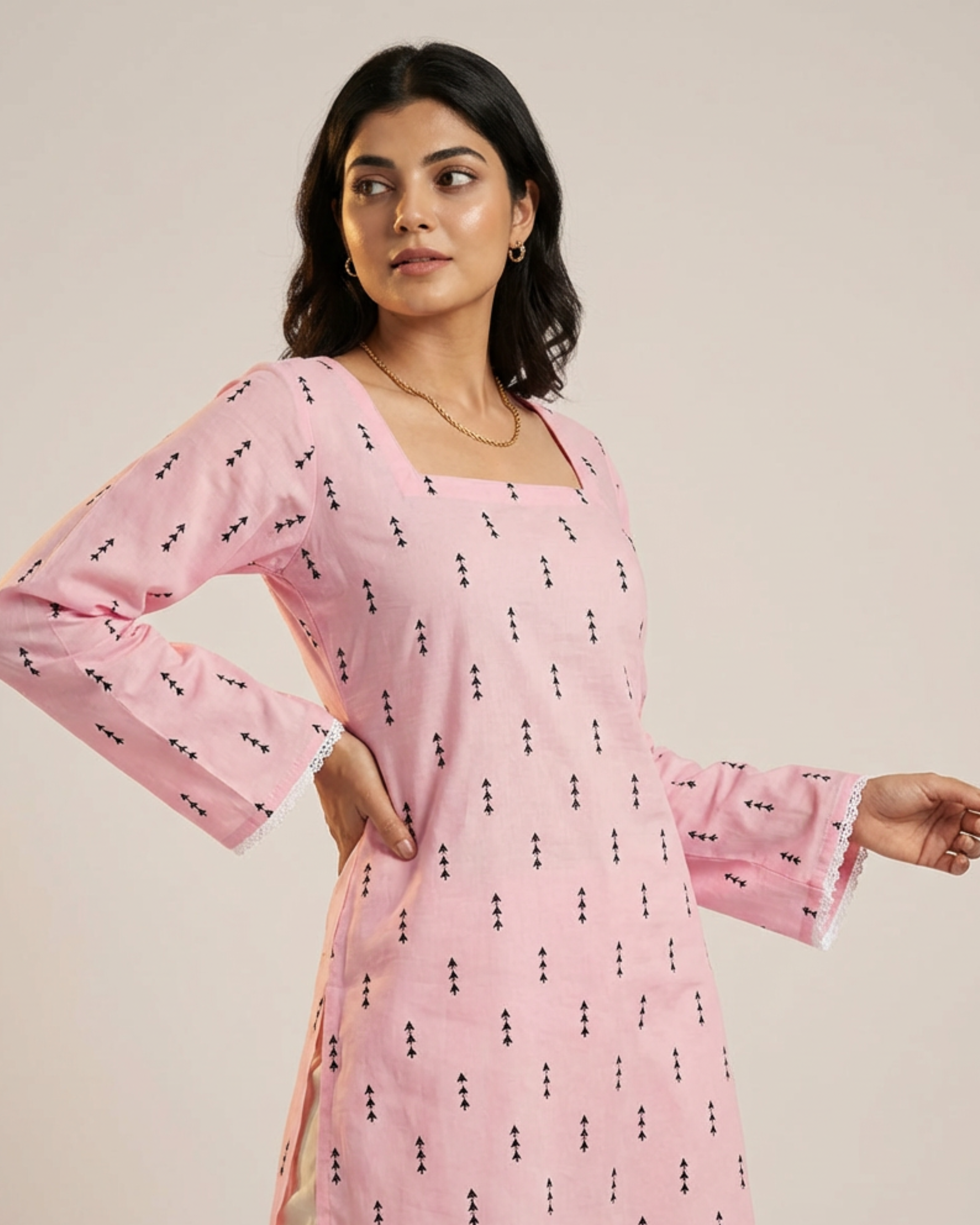 Light Pink Bell Sleeve Kurti