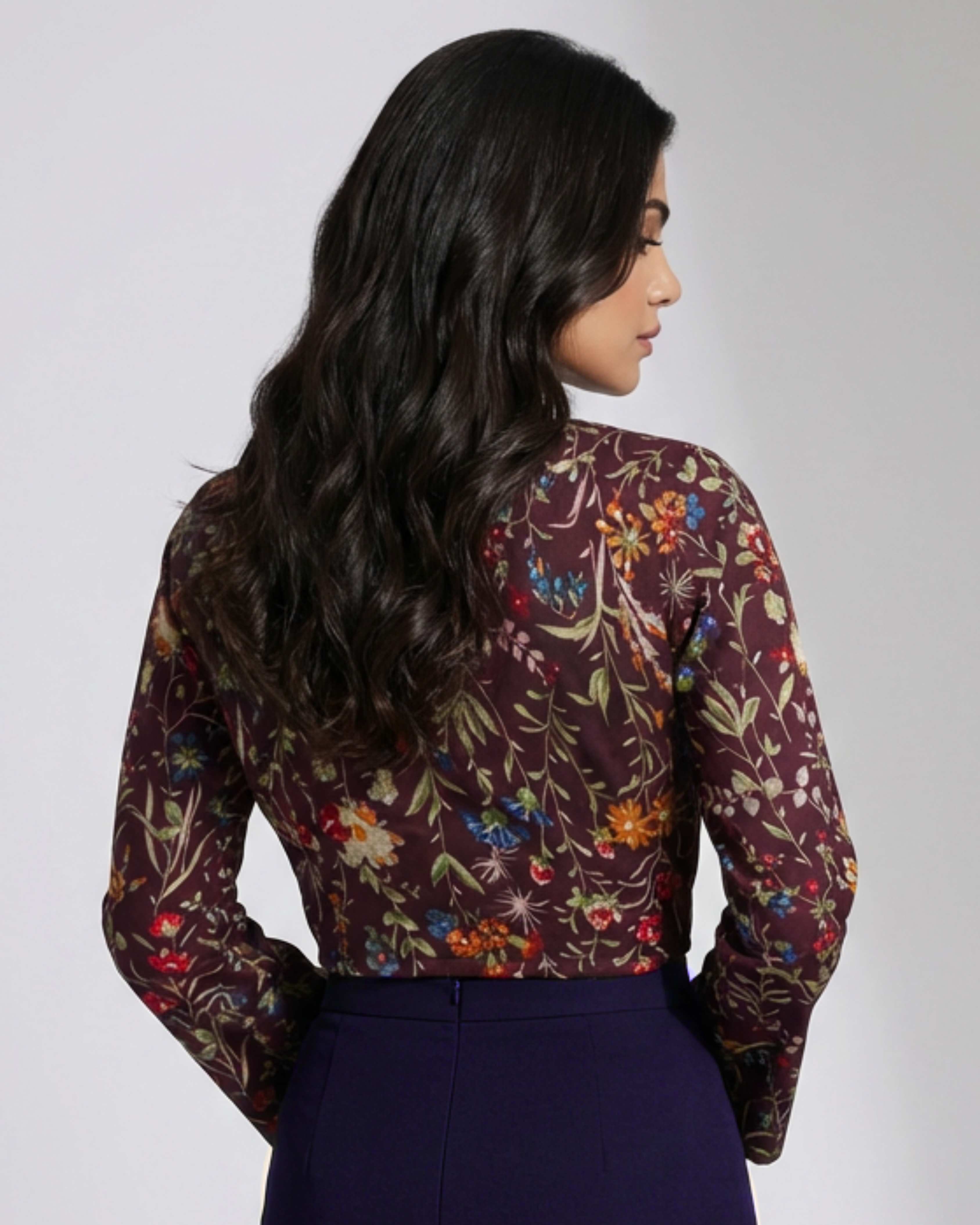 Boho Wine Floral Knot Crop Top - SAKHIWATI 