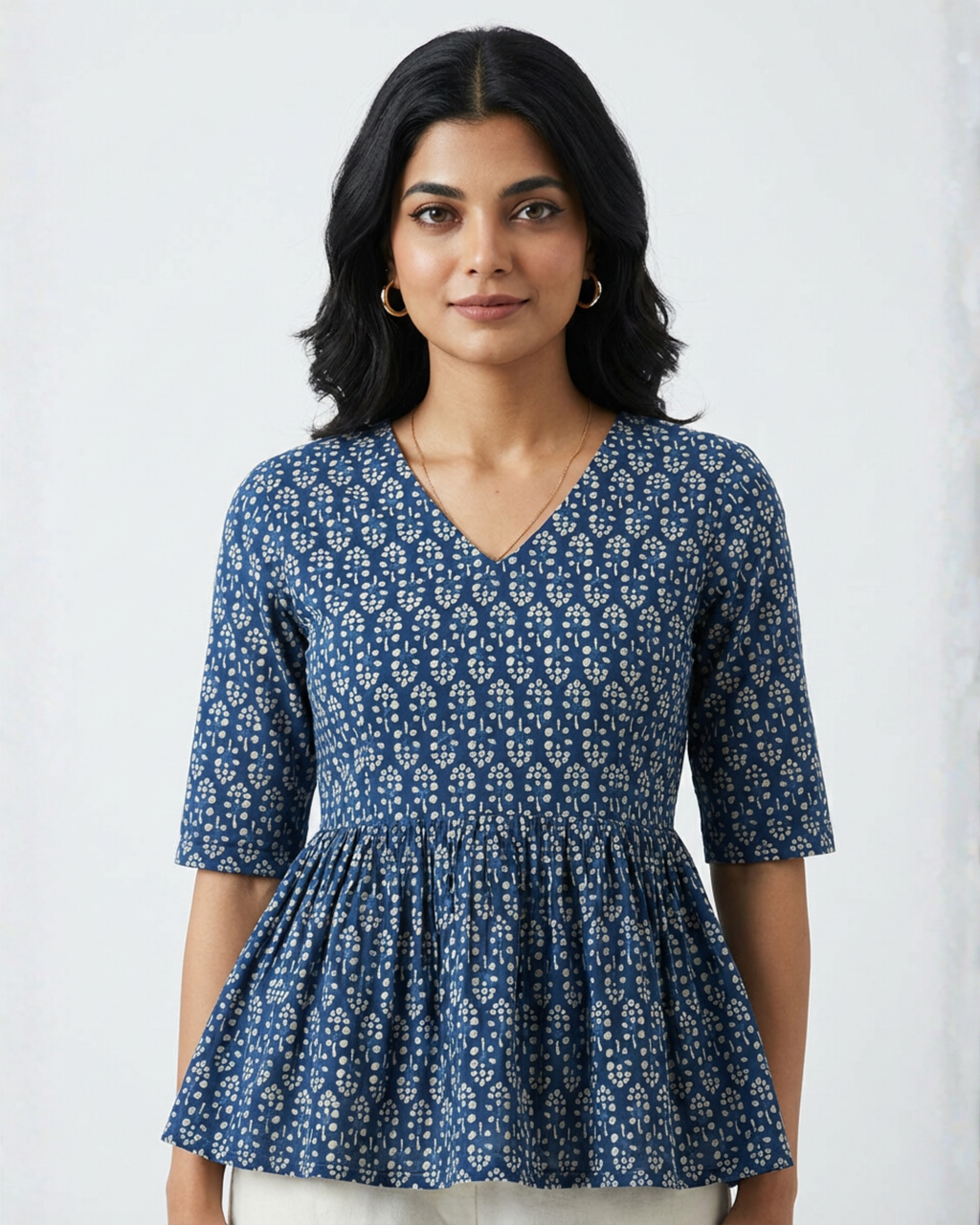 Indigo Flared Peplum Top