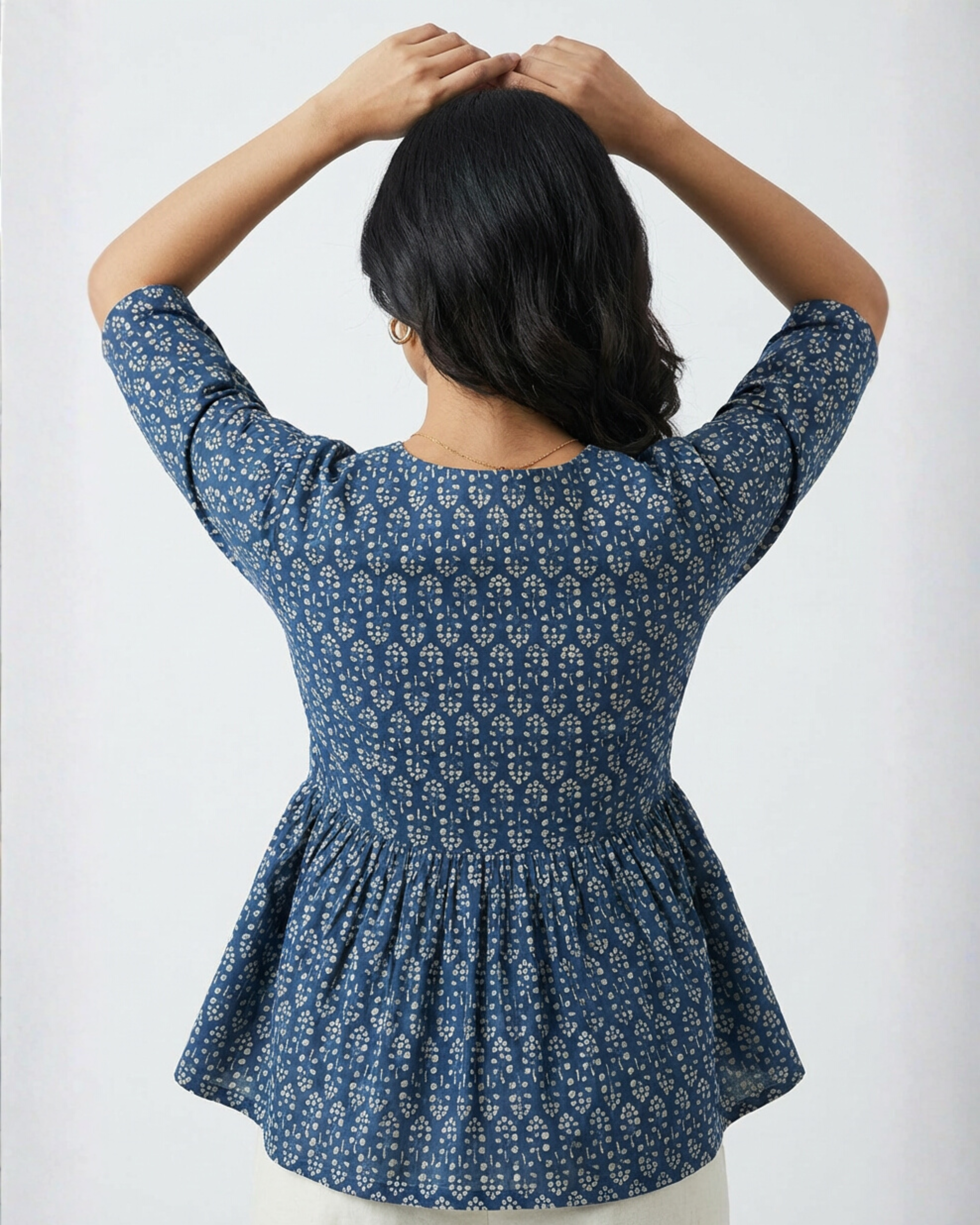 Indigo Flared Peplum Top