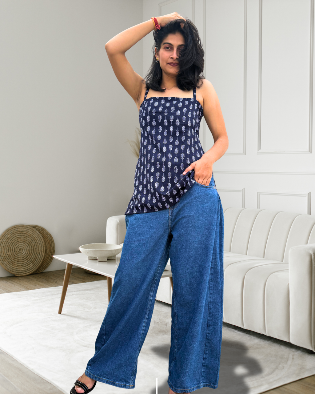 Indigo Leaf Pattern Corset Kurti