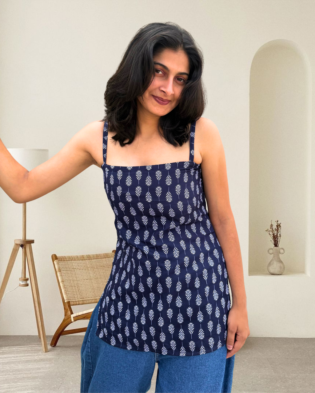 Indigo Leaf Pattern Corset Kurti