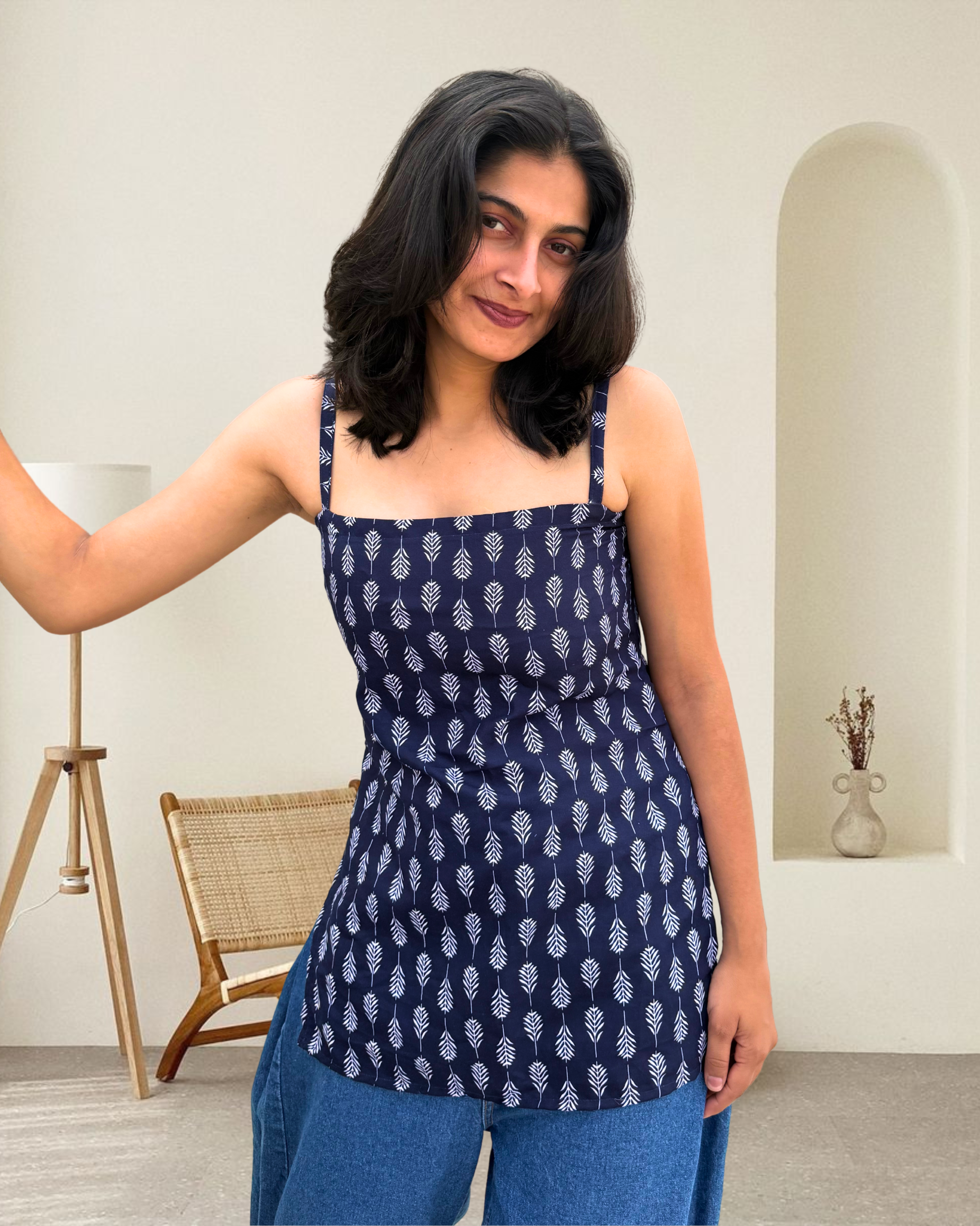 Indigo Leaf Pattern Corset Kurti