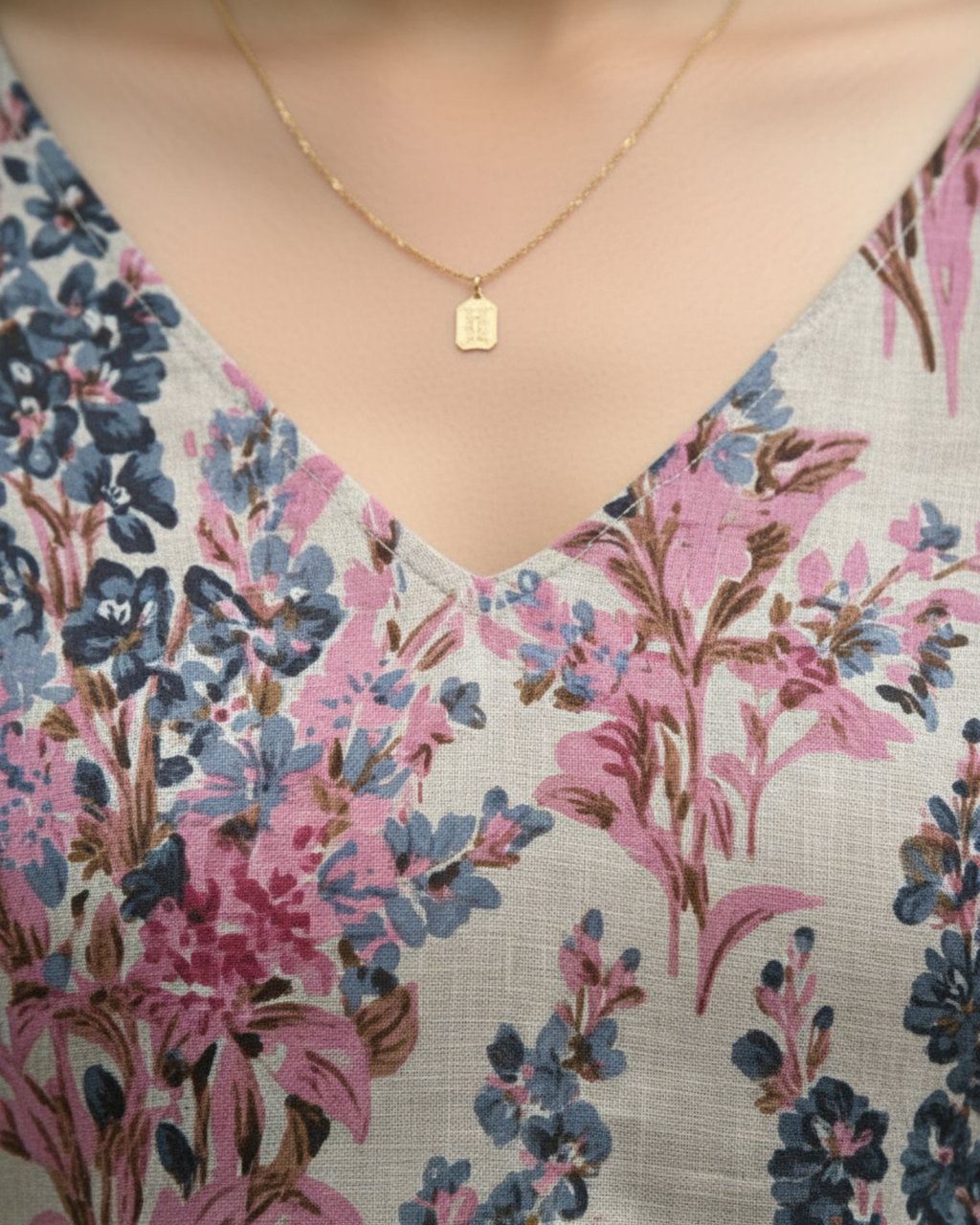 Pink Floral V-Neck Peplum Kurti