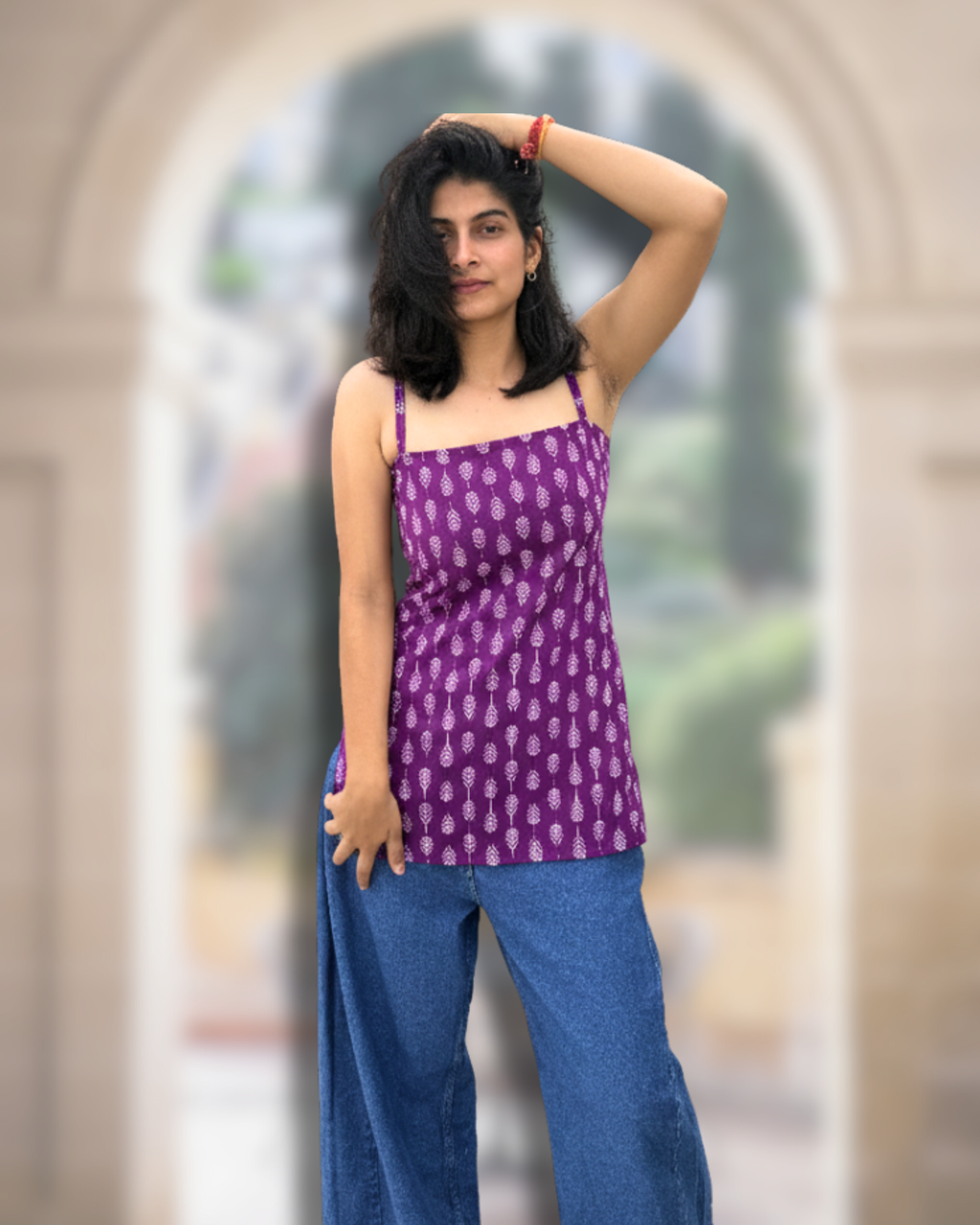 Purple Leaf Pattern Corset Kurti