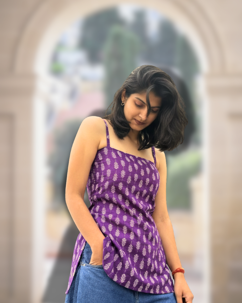 Purple Leaf Pattern Corset Kurti