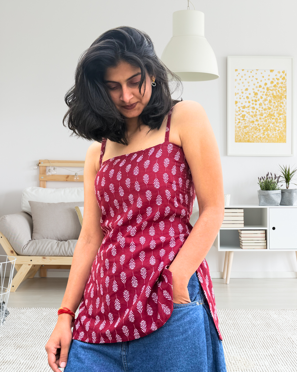 Red Leaf Pattern Corset Kurti